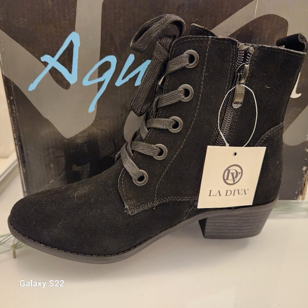AquaDiva Black "Darie" Booties. Black Suede. NIB. EU 36/US 5-5.5